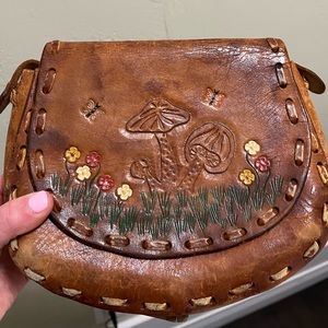 Small vintage retro mushroom leather bag
